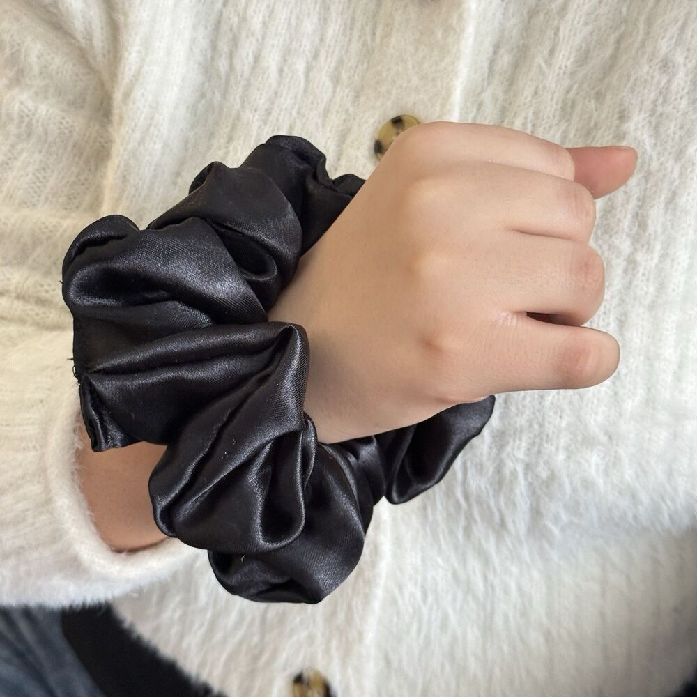 Luxury Black Satin Scrunchie Handmade – Statement Hair Accessory - Picture 3 of 10